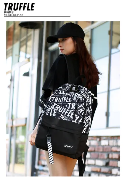 Truffle Graffiti Printed Waterproof Soft School College Trendy Hip-Hop Backpack With 16" Laptop Storage Capacity For Men Unisex T2226M